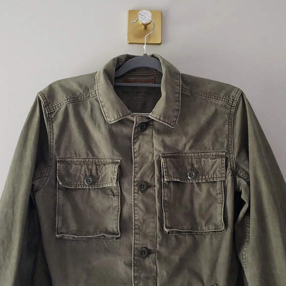 American Eagle Outfitters 100% Cotton Jacket Small Army Green Distressed Pockets - Picture 2 of 11